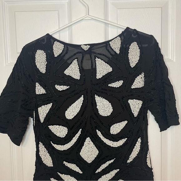 REISS Beaded Black and White Blouse Top 6 - Picture 4 of 7